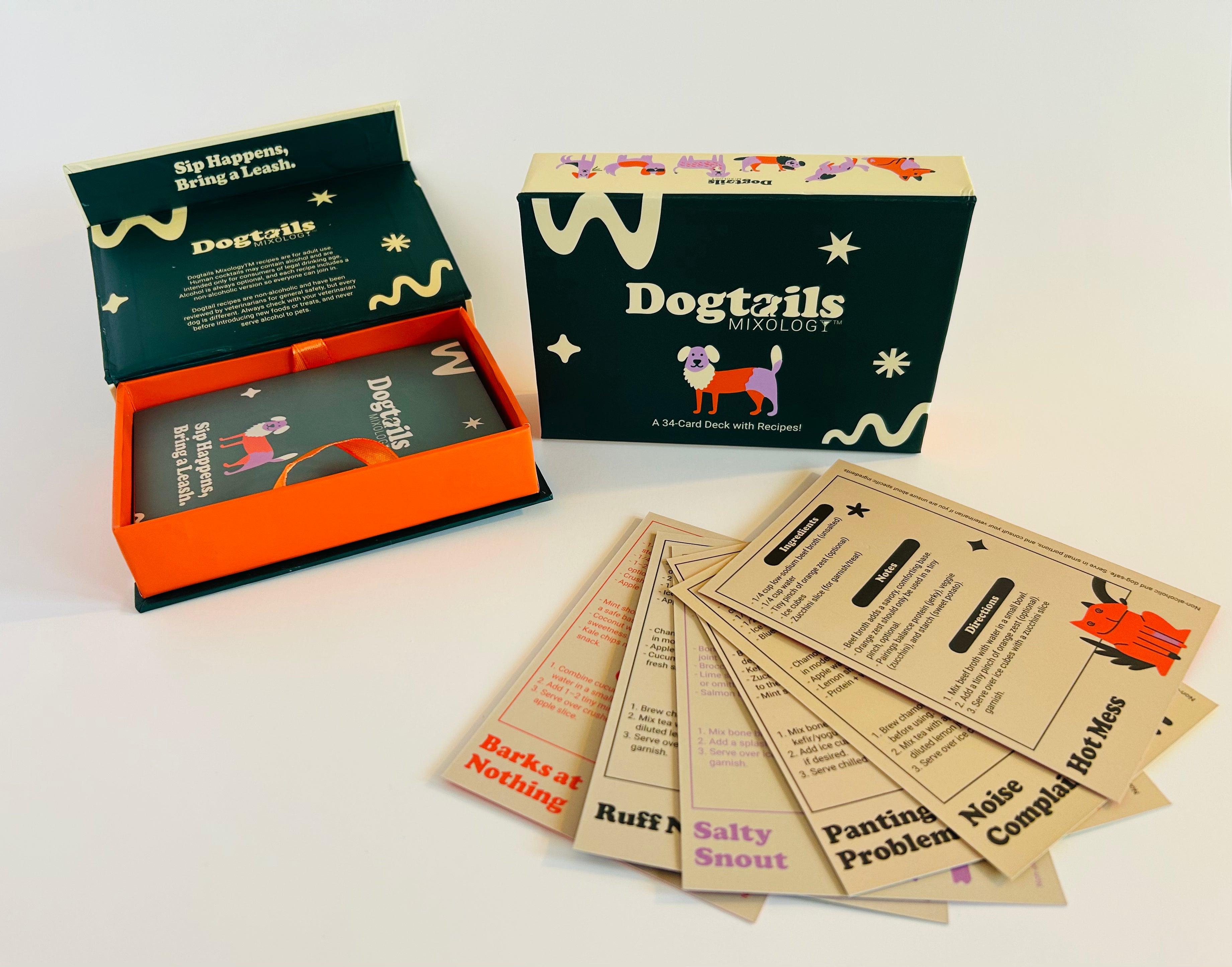Dogtails Mixology™ Premium Cocktail & Dog-Safe “Dogtail” Recipe Card Deck for Pet Lovers
