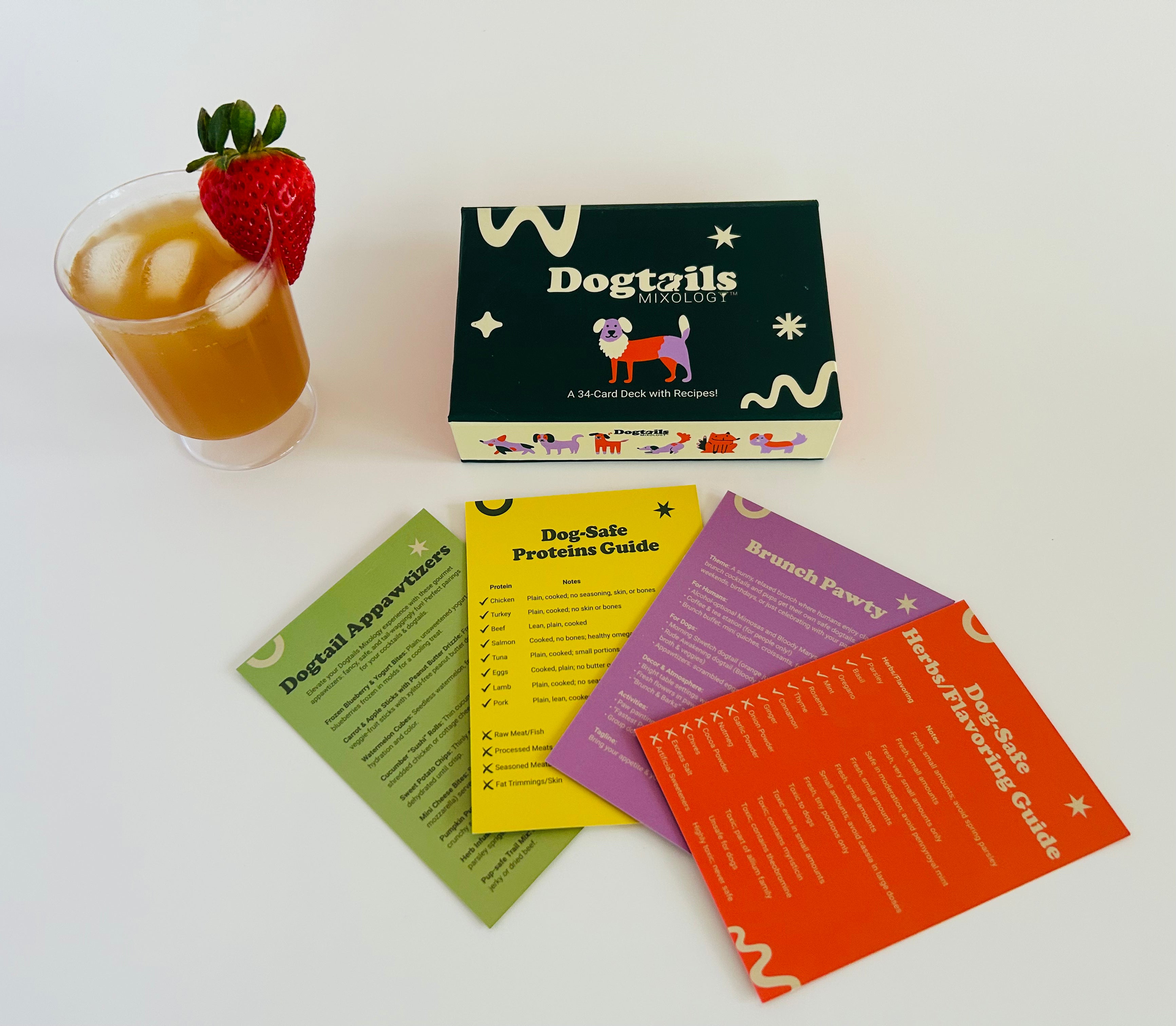 Dogtails Mixology™ Premium Cocktail & Dog-Safe “Dogtail” Recipe Card Deck for Pet Lovers